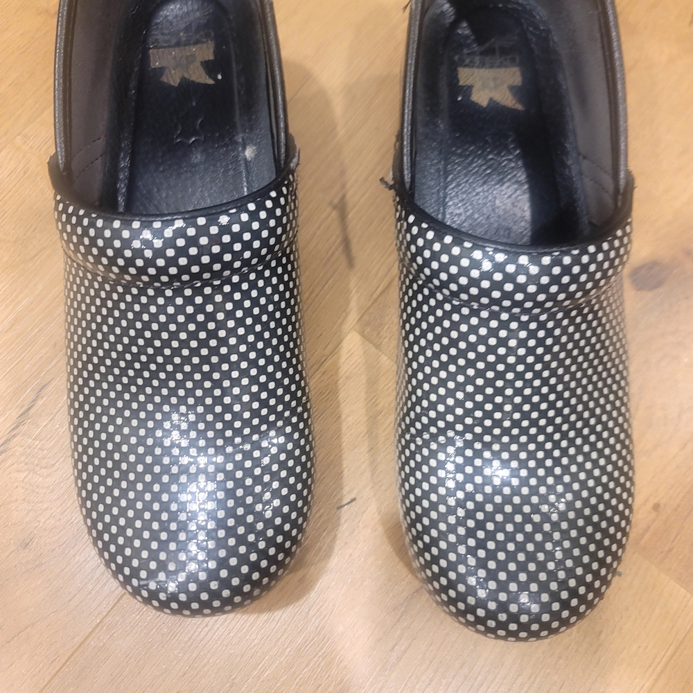 Dansko Black and White Polka Dot Clogs